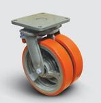 Колесо полиуретановое сдвоенное поворотное с тормозом 350 мм, диск-чугун