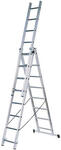 Лестница трехсекционная алюминиевая, 3 х 10 ступеней, H=285/481/674 см, вес 12,19 кг