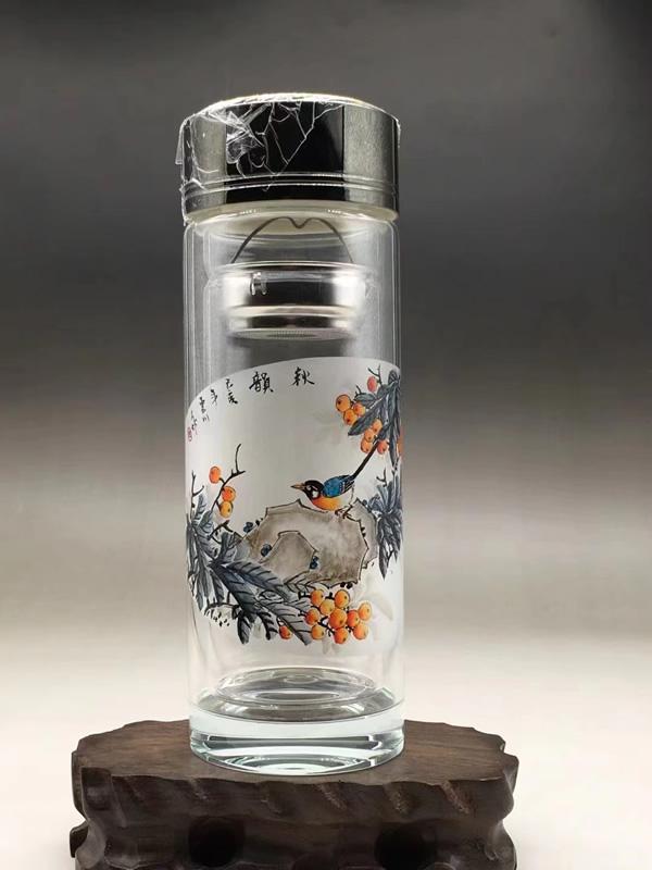 Home Decro,Hand Painted Double Wall Glass Cup Bottles Home Decro,Hand Painted Double Wall Glass Cup Bottles